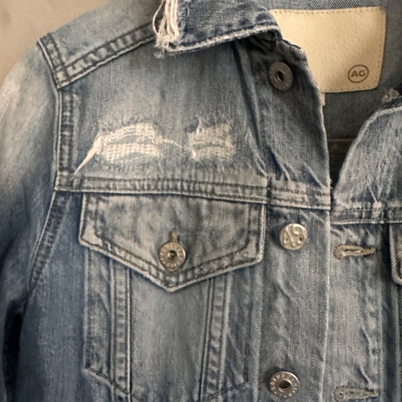 AG Adriano Goldschmied XS Distressed Denim Jacket Blue Light Wash - Picture 8 of 12